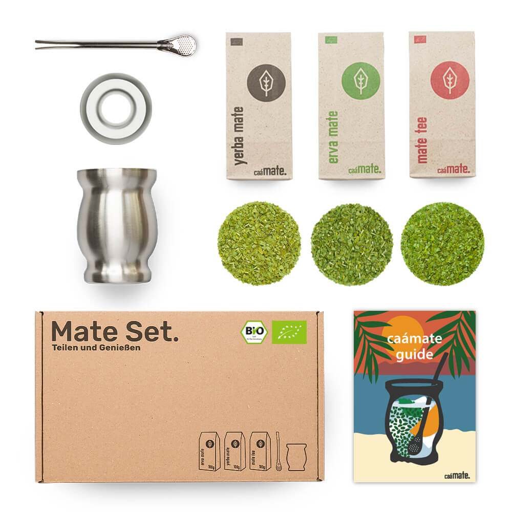 Mate Tee Set Edelstahl Matebecher silber Balance Einsatz caámate