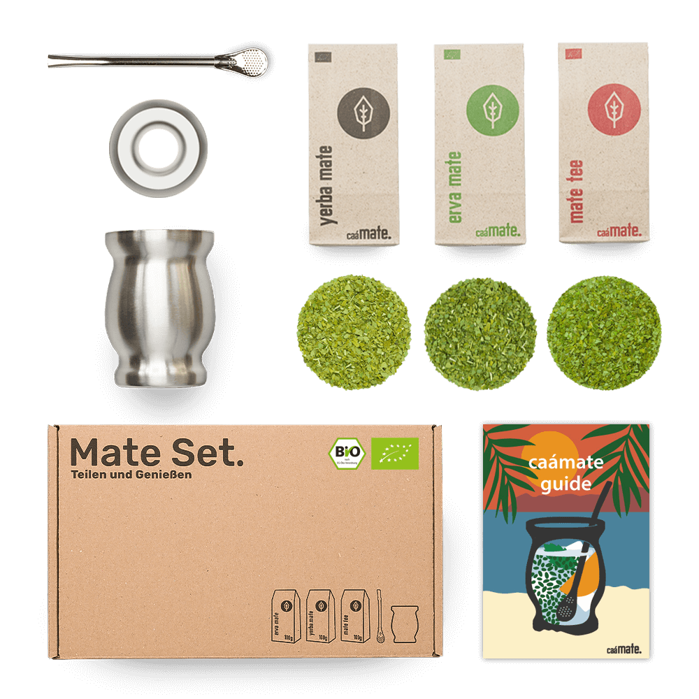 Mate Tee Set Edelstahl Matebecher silber caámate