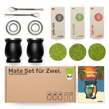 Mate Tee Set fuer zwei Edelstahl schwarz caamate