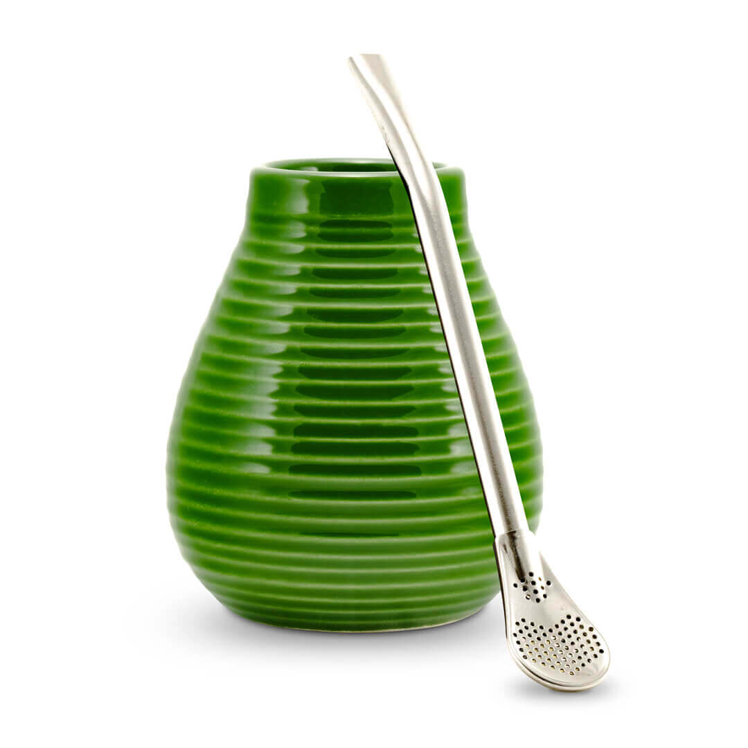 Kalebasse Keramik mit Bombilla Grün